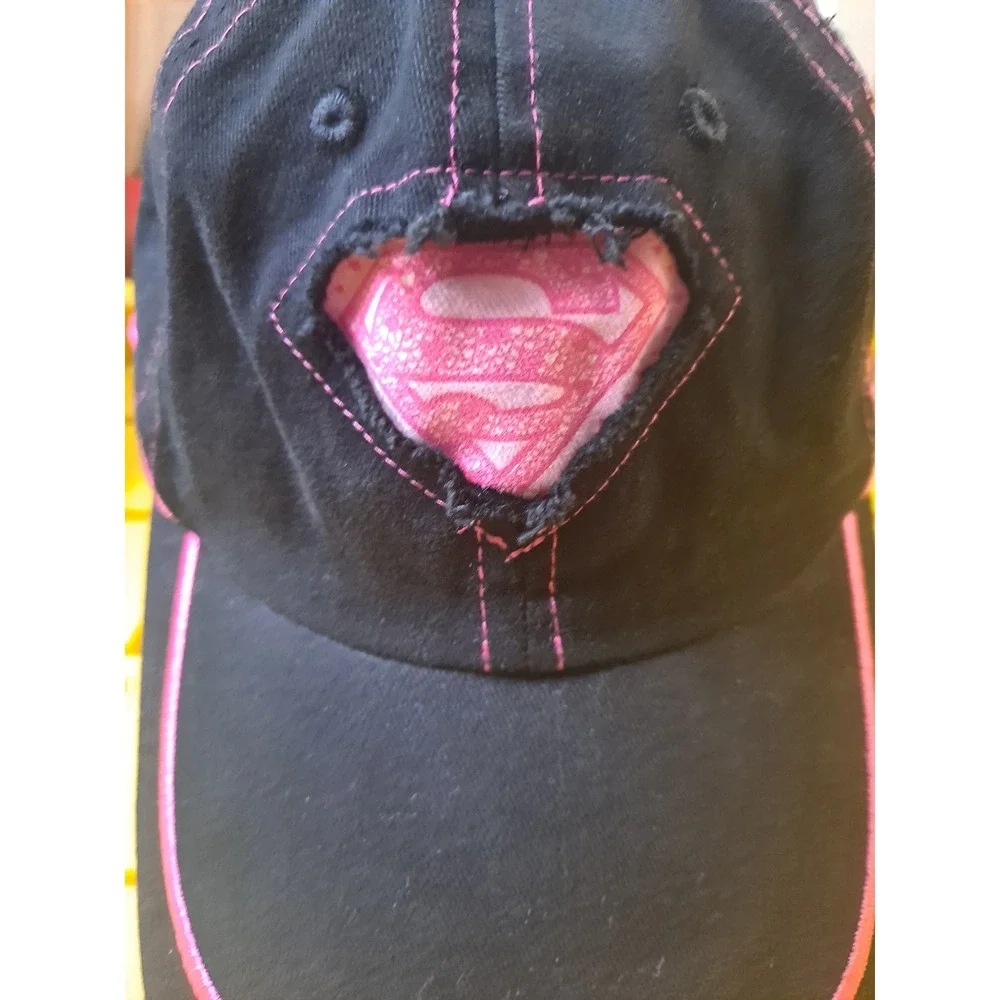 Super Girl Black Pink Baseball Cap Hat Hearts Logo Girl's Youth‎